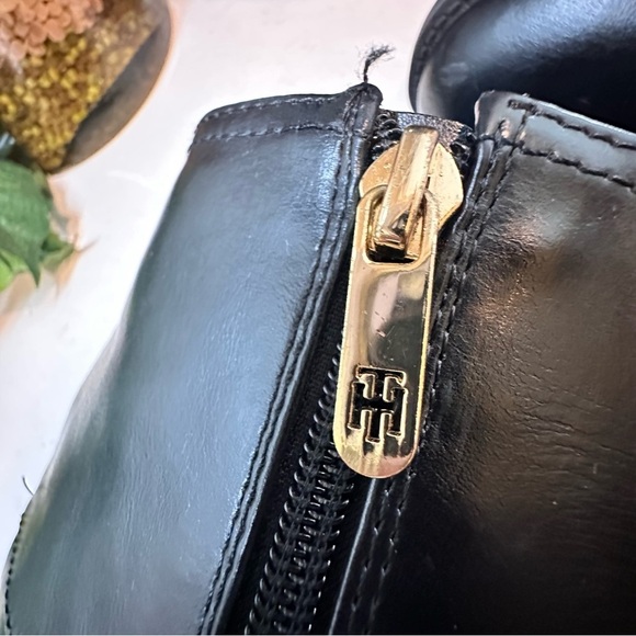 TOMMY HILFIGER Ivane Black Leather Boots with Sliver Monogram, EUC - Picture 12 of 16